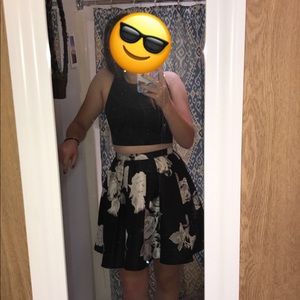 Black and white floral two piece homecoming dress